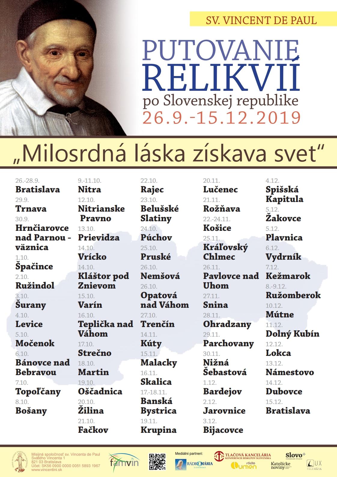 Putovanie relikvií sv. Vincenta de Paul po Slovenskej a Českej republike